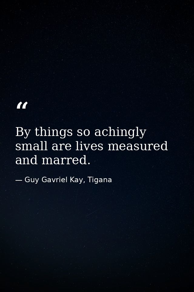 By things so achingly small are lives measured and marred. — Guy Gavriel Kay, Tigana
