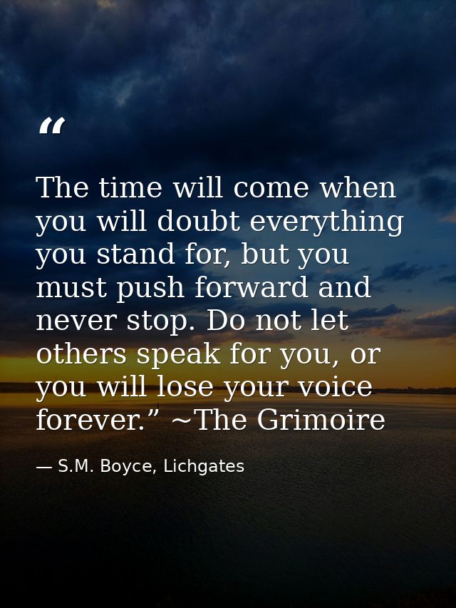 The time will come when you will doubt everything you stand for, but you must push forward and never stop. Do not let ot — S.M. Boyce, Lichgates