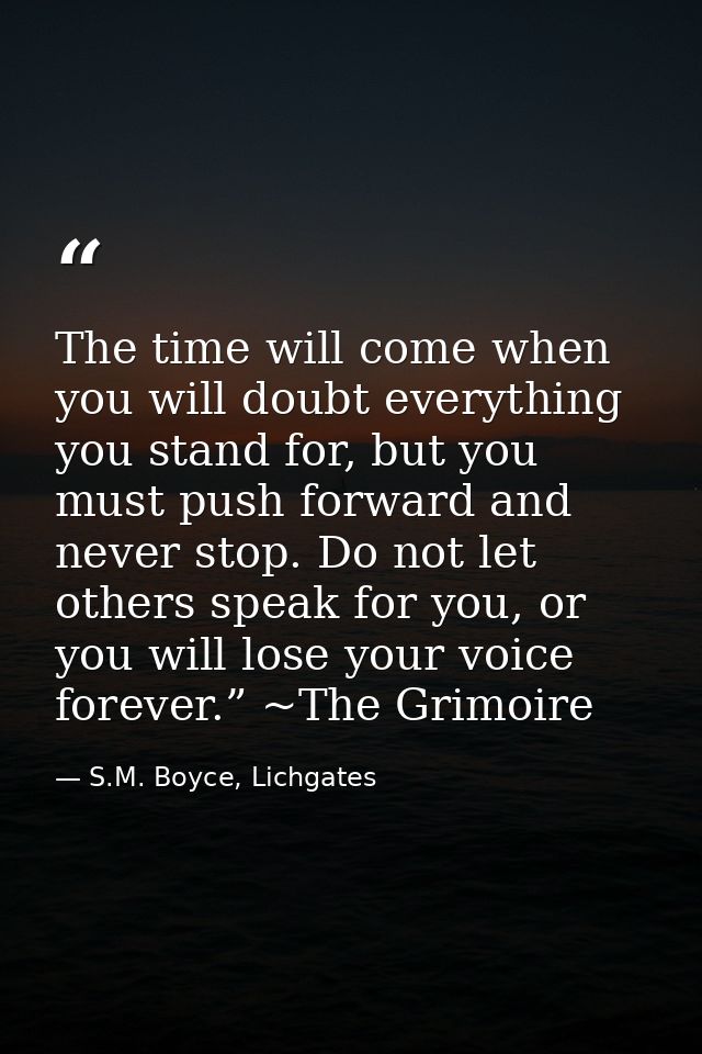 The time will come when you will doubt everything you stand for, but you must push forward and never stop. Do not let ot — S.M. Boyce, Lichgates