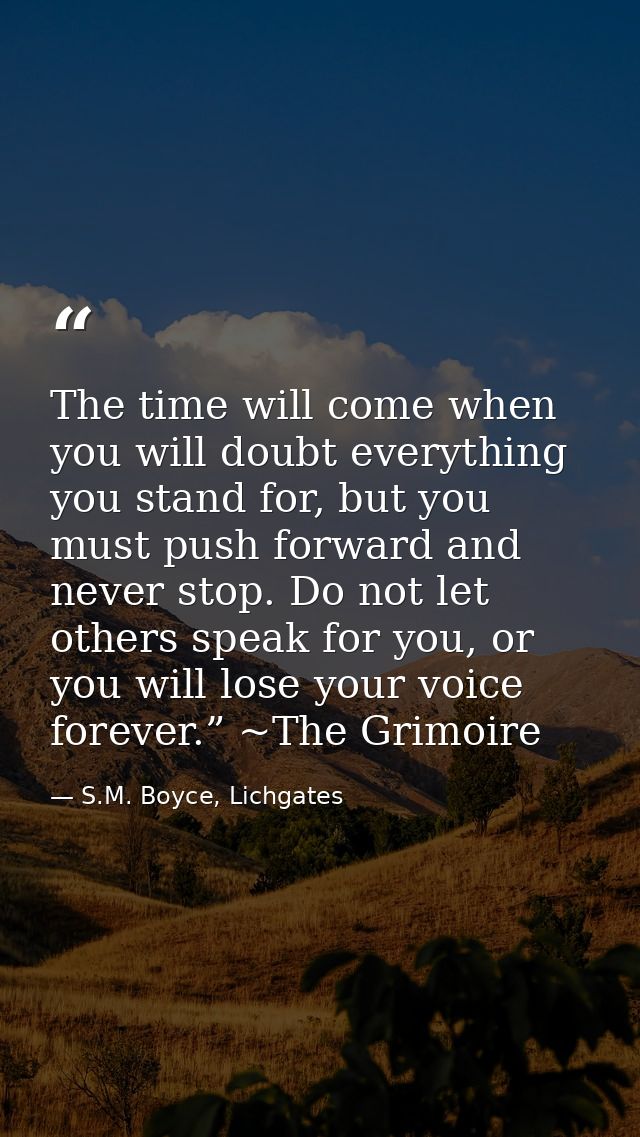 The time will come when you will doubt everything you stand for, but you must push forward and never stop. Do not let ot — S.M. Boyce, Lichgates