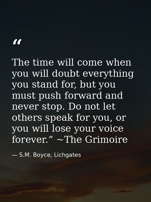 The time will come when you will doubt everything you stand for, but you must push forward and never stop. Do not let ot — S.M. Boyce, Lichgates