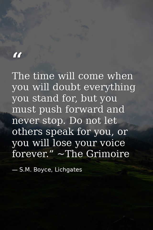 The time will come when you will doubt everything you stand for, but you must push forward and never stop. Do not let ot — S.M. Boyce, Lichgates