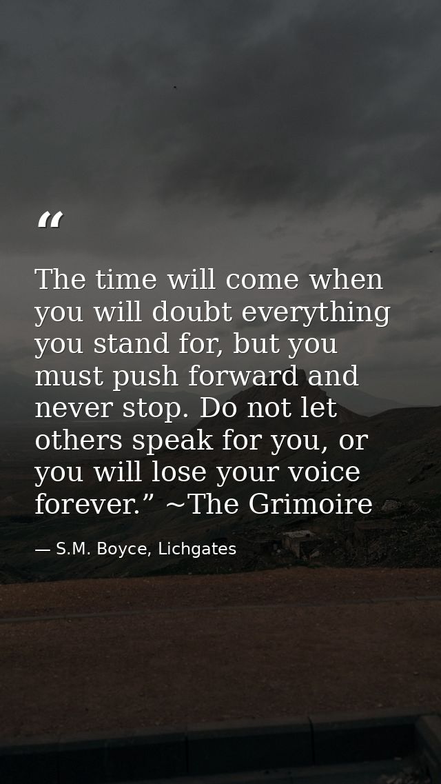 The time will come when you will doubt everything you stand for, but you must push forward and never stop. Do not let ot — S.M. Boyce, Lichgates