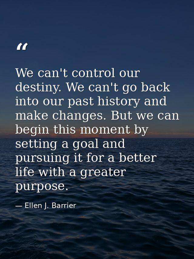 We can't control our destiny. We can't go back into our past history and make changes. But we can begin this moment by s — Ellen J. Barrier