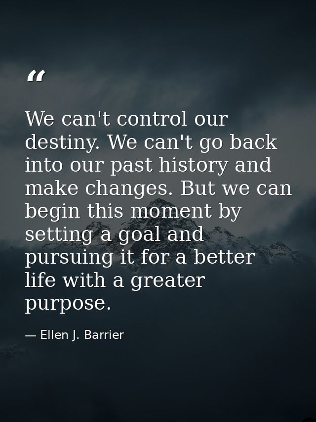 We can't control our destiny. We can't go back into our past history and make changes. But we can begin this moment by s — Ellen J. Barrier
