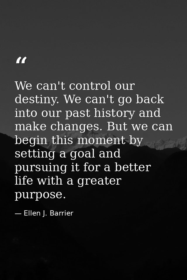 We can't control our destiny. We can't go back into our past history and make changes. But we can begin this moment by s — Ellen J. Barrier