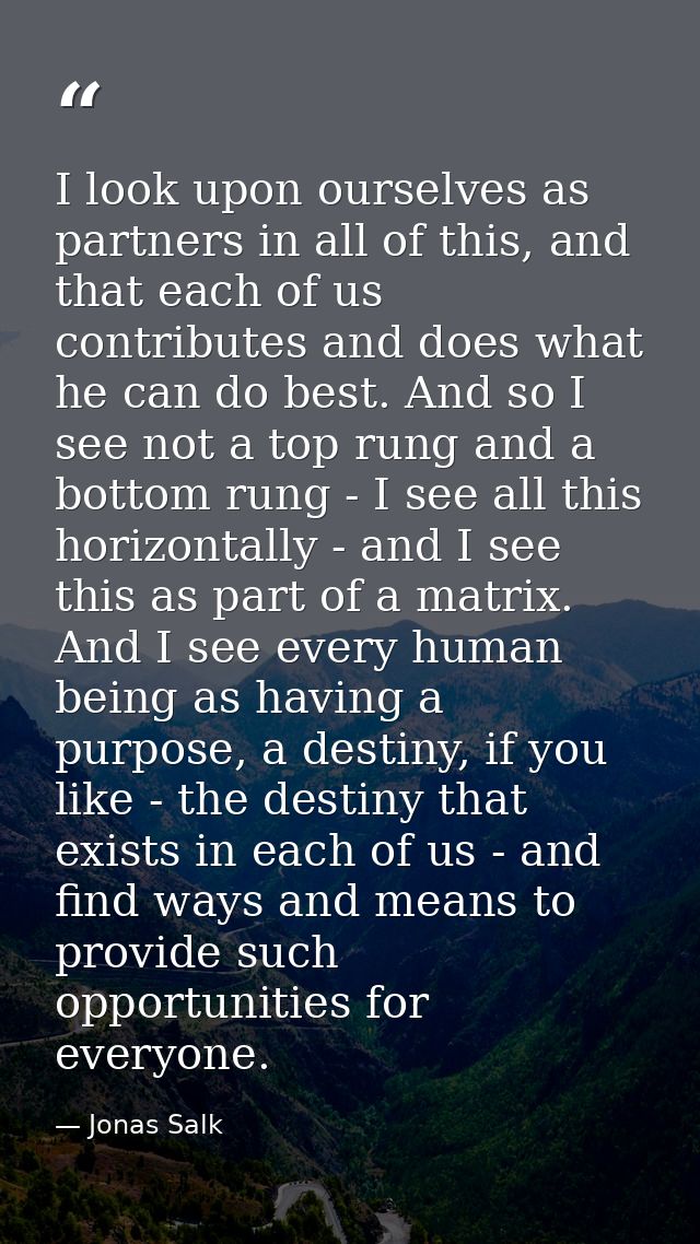 I look upon ourselves as partners in all of this, and that each of us contributes and does what he can do best. And so I — Jonas Salk