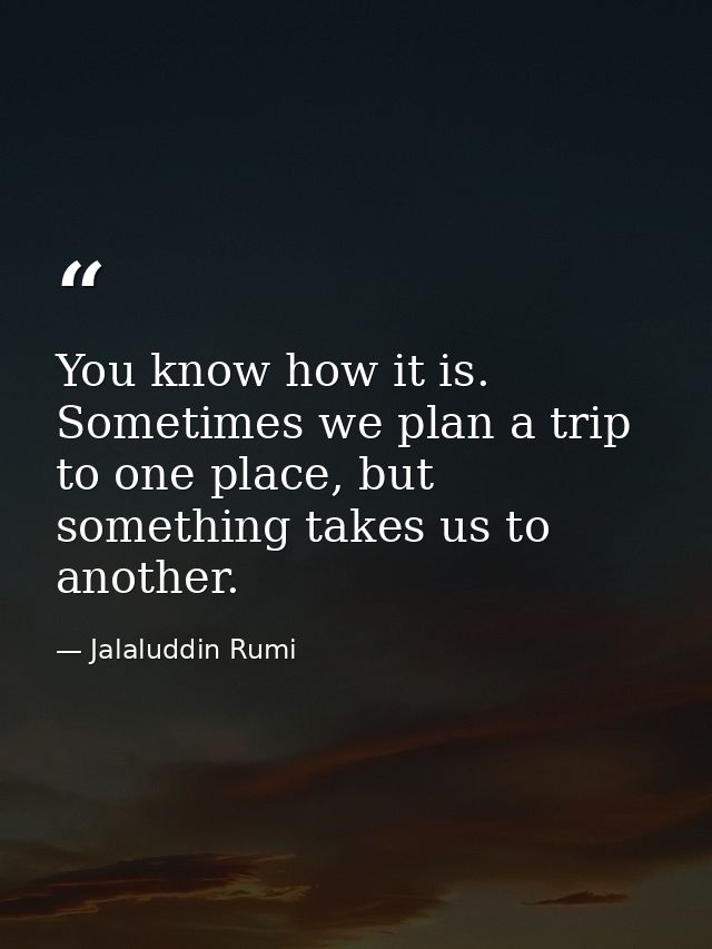 You know how it is. Sometimes we plan a trip to one place, but something takes us to another. — Jalaluddin Rumi