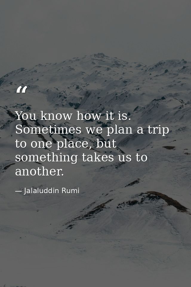 You know how it is. Sometimes we plan a trip to one place, but something takes us to another. — Jalaluddin Rumi