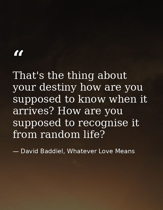 That's the thing about your destiny how are you supposed to know when it arrives? How are you supposed to recognise it f — David Baddiel, Whatever Love Means