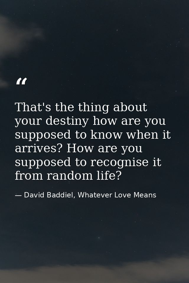That's the thing about your destiny how are you supposed to know when it arrives? How are you supposed to recognise it f — David Baddiel, Whatever Love Means
