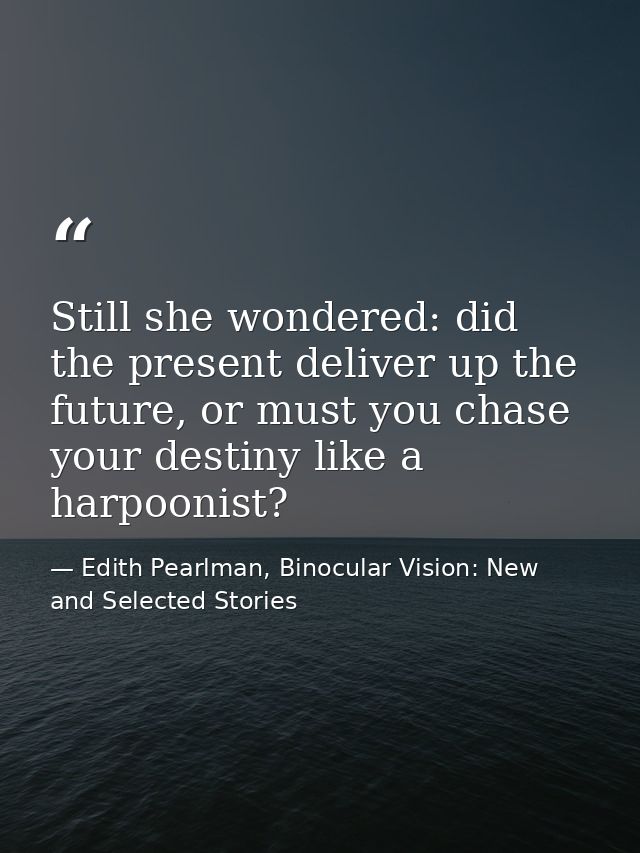 Still she wondered: did the present deliver up the future, or must you chase your destiny like a harpoonist? — Edith Pearlman, Binocular Vision: New and Selected Stories