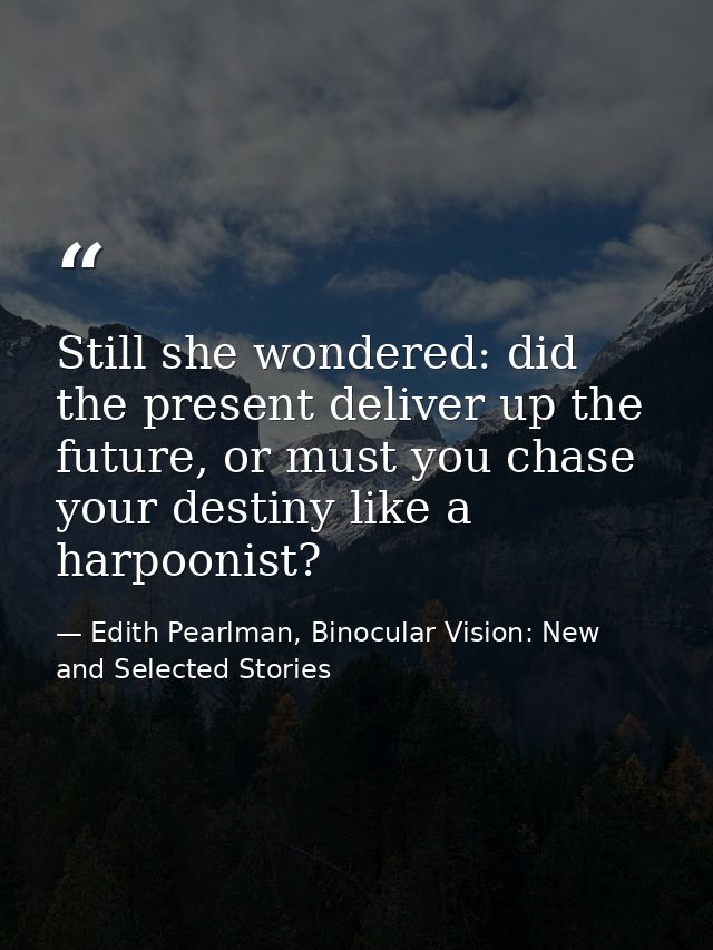 Still she wondered: did the present deliver up the future, or must you chase your destiny like a harpoonist? — Edith Pearlman, Binocular Vision: New and Selected Stories