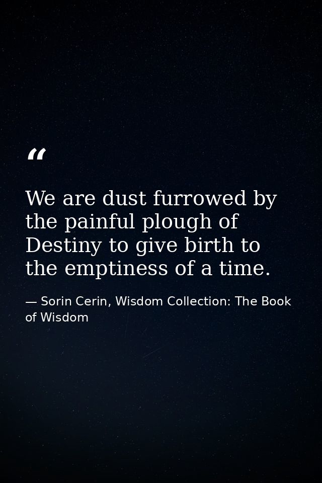 We are dust furrowed by the painful plough of Destiny to give birth to the emptiness of a time. — Sorin Cerin, Wisdom Collection: The Book of Wisdom