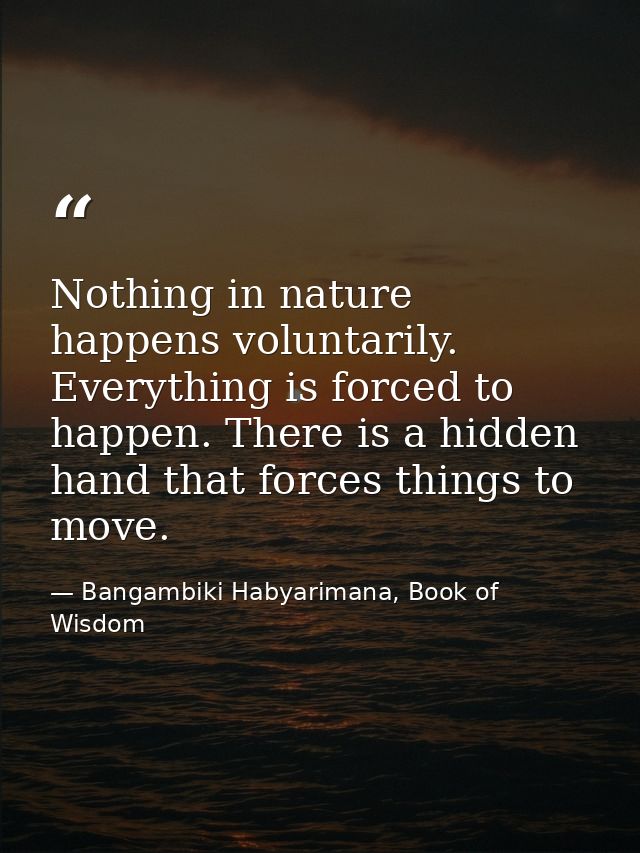 Nothing in nature happens voluntarily. Everything is forced to happen. There is a hidden hand that forces things to move — Bangambiki Habyarimana, Book of Wisdom