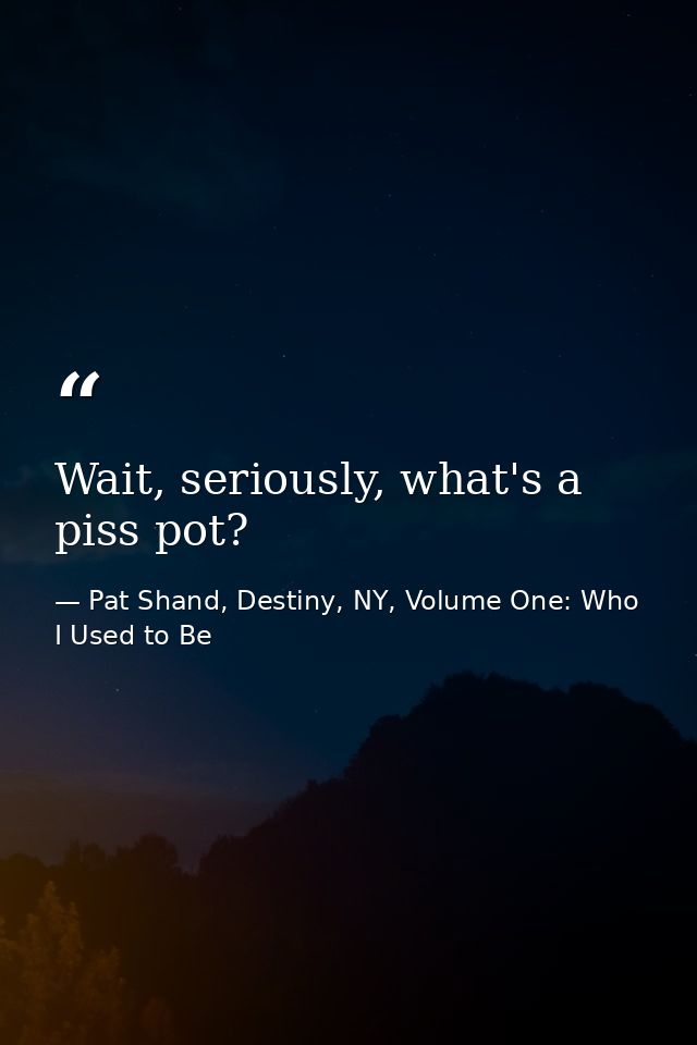 Wait, seriously, what's a piss pot? — Pat Shand, Destiny, NY, Volume One: Who I Used to Be