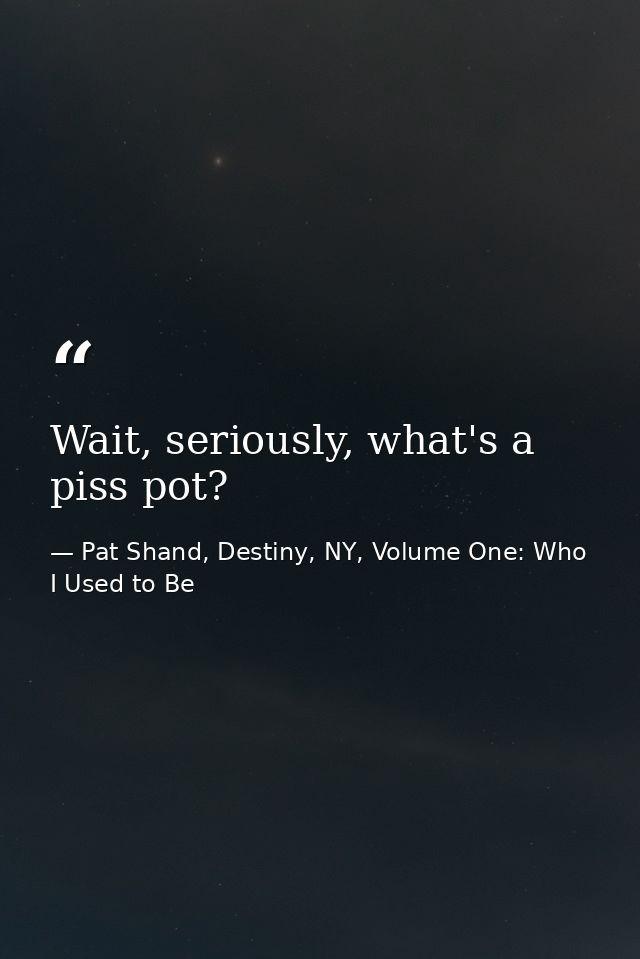 Wait, seriously, what's a piss pot? — Pat Shand, Destiny, NY, Volume One: Who I Used to Be