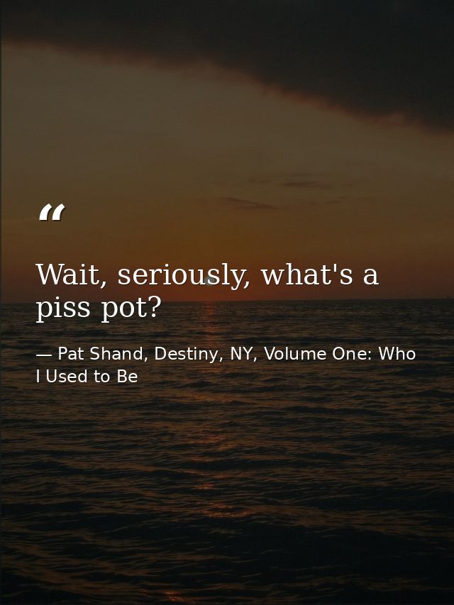 Wait, seriously, what's a piss pot? — Pat Shand, Destiny, NY, Volume One: Who I Used to Be