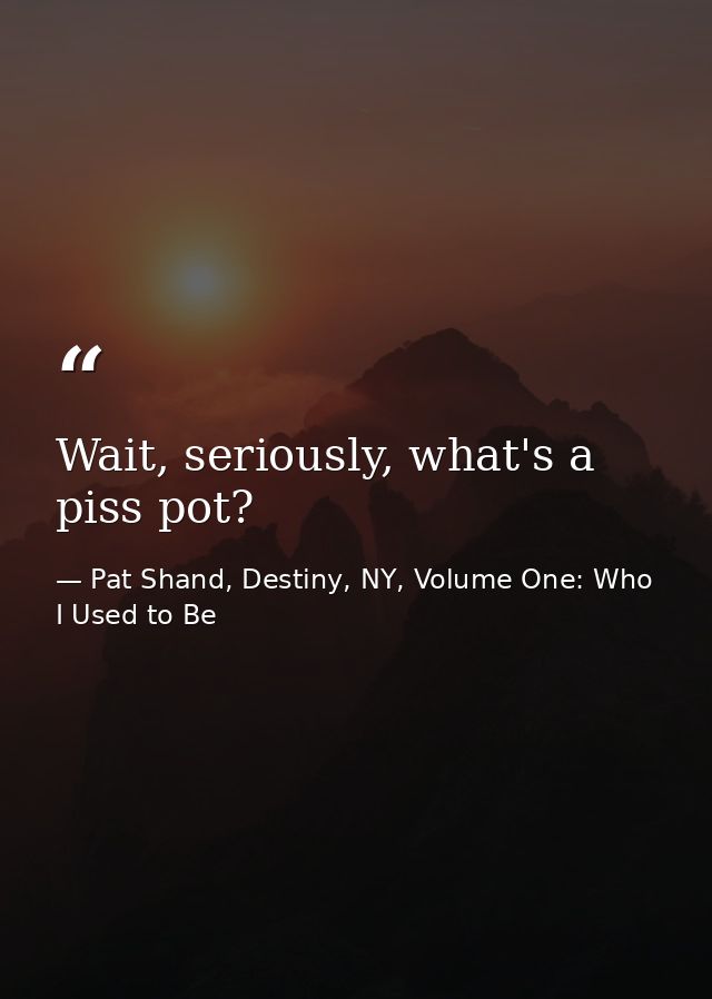 Wait, seriously, what's a piss pot? — Pat Shand, Destiny, NY, Volume One: Who I Used to Be