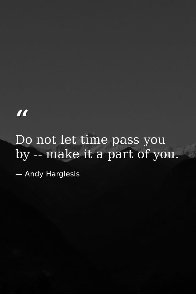 Do not let time pass you by -- make it a part of you. — Andy Harglesis
