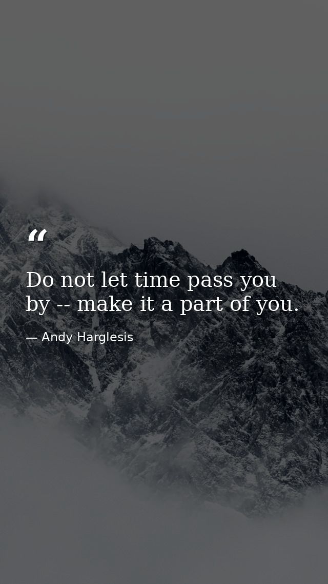 Do not let time pass you by -- make it a part of you. — Andy Harglesis