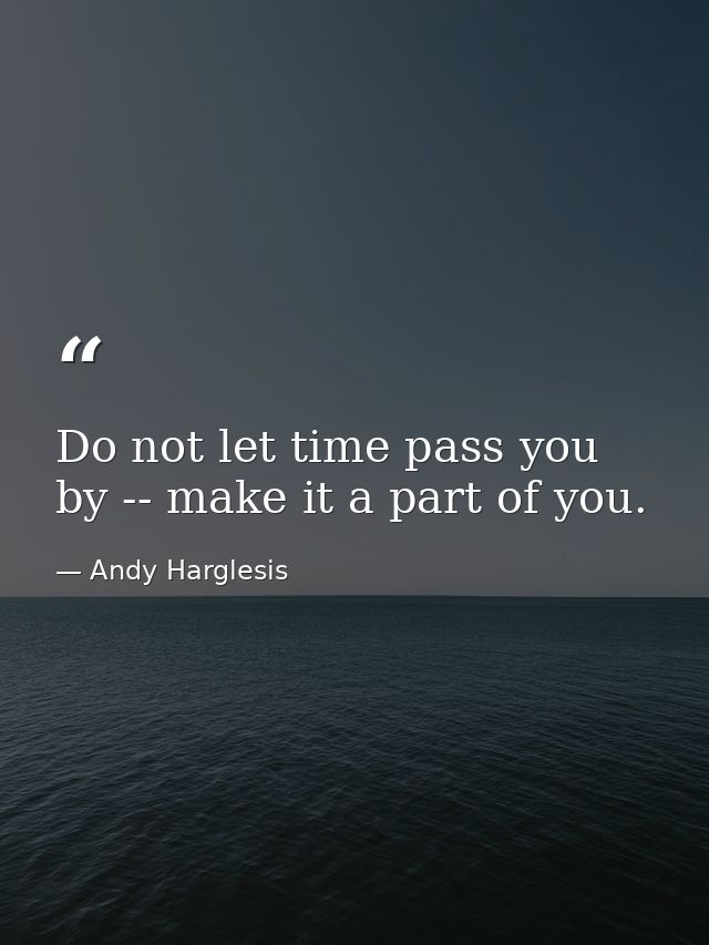 Do not let time pass you by -- make it a part of you. — Andy Harglesis