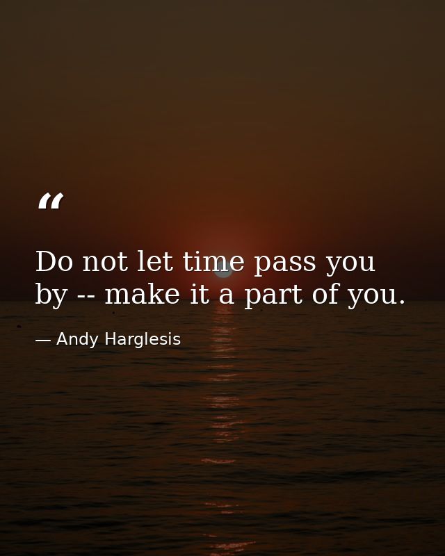 Do not let time pass you by -- make it a part of you. — Andy Harglesis