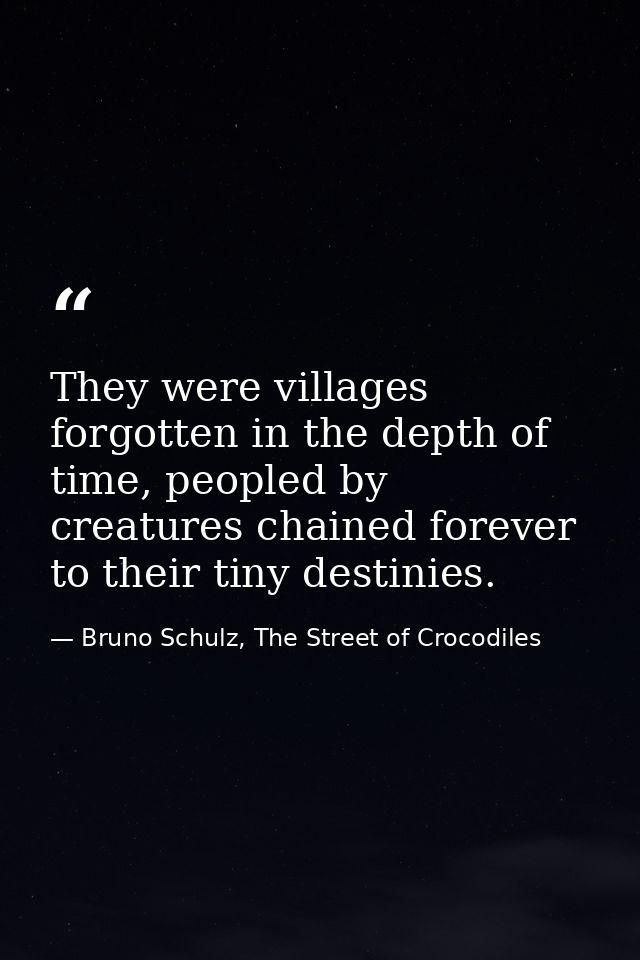 They were villages forgotten in the depth of time, peopled by creatures chained forever to their tiny destinies. — Bruno Schulz, The Street of Crocodiles