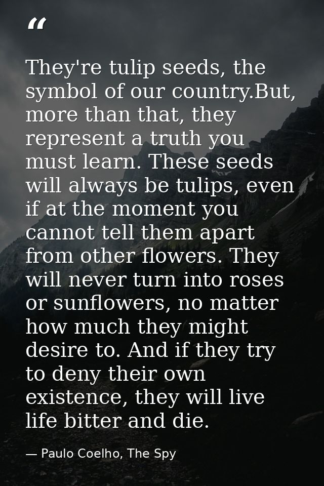 They're tulip seeds, the symbol of our country.But, more than that, they represent a truth you must learn. These seeds w — Paulo Coelho, The Spy
