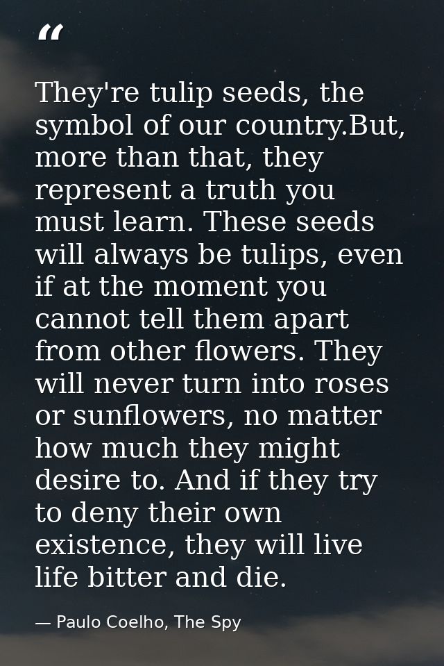 They're tulip seeds, the symbol of our country.But, more than that, they represent a truth you must learn. These seeds w — Paulo Coelho, The Spy