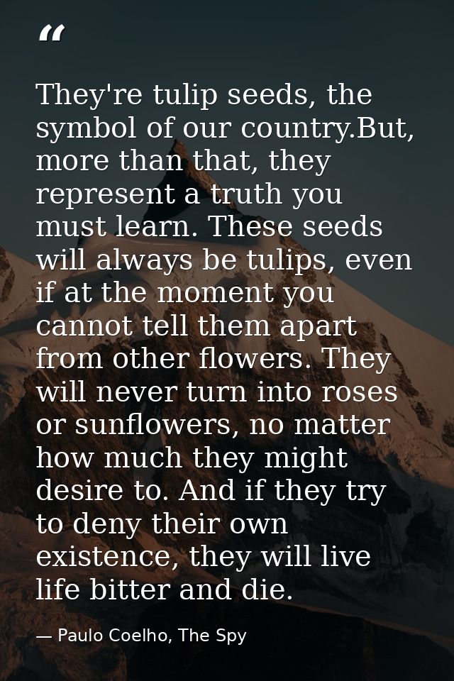 They're tulip seeds, the symbol of our country.But, more than that, they represent a truth you must learn. These seeds w — Paulo Coelho, The Spy