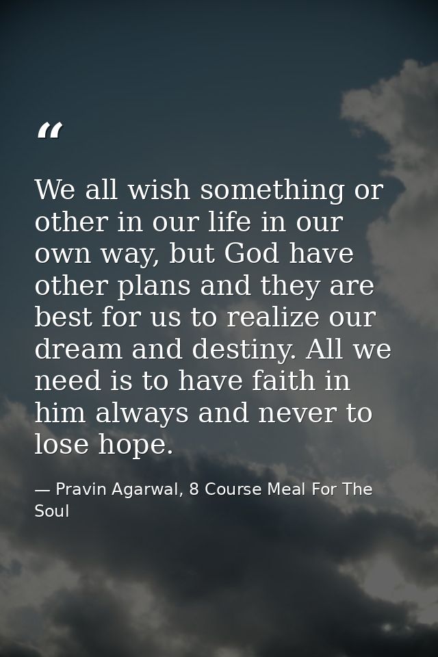 We all wish something or other in our life in our own way, but God have other plans and they are best for us to realize  — Pravin Agarwal, 8 Course Meal For The Soul