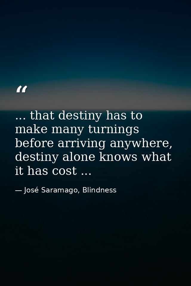 ... that destiny has to make many turnings before arriving anywhere, destiny alone knows what it has cost ... — José Saramago, Blindness