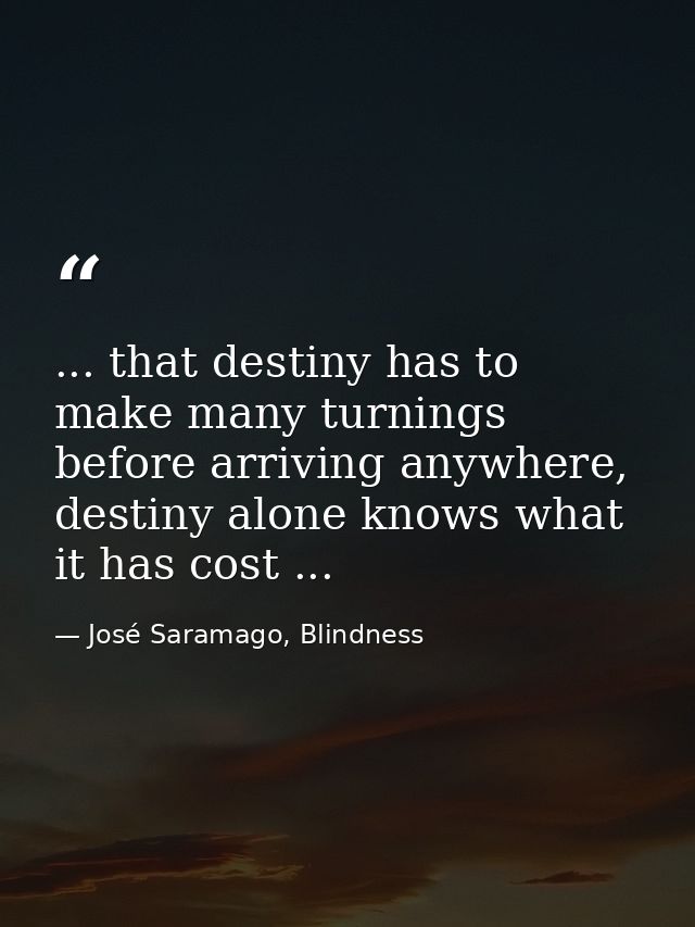 ... that destiny has to make many turnings before arriving anywhere, destiny alone knows what it has cost ... — José Saramago, Blindness