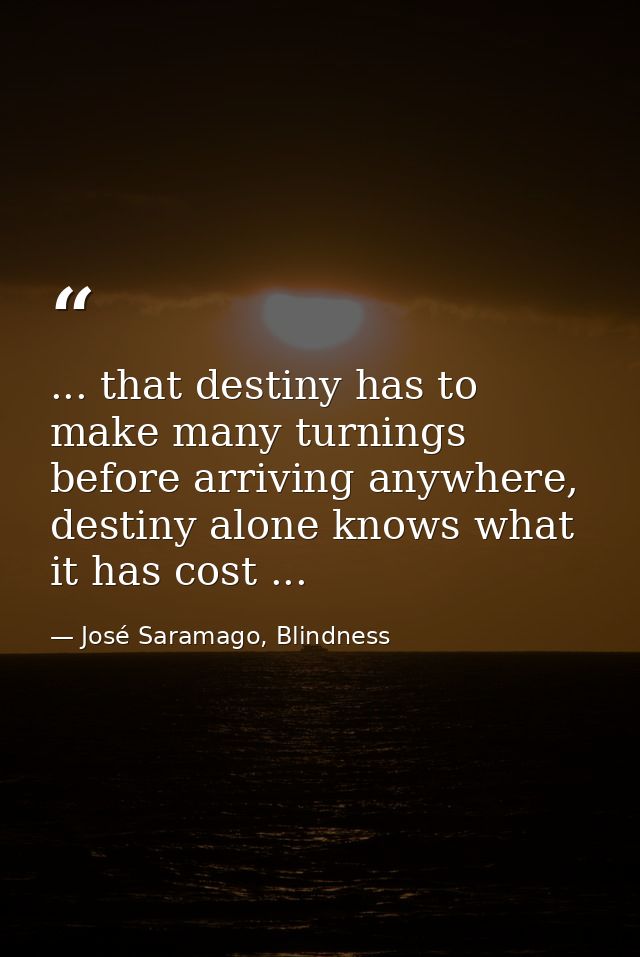 ... that destiny has to make many turnings before arriving anywhere, destiny alone knows what it has cost ... — José Saramago, Blindness