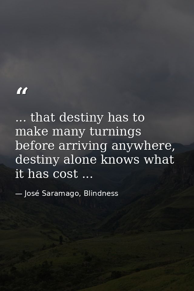 ... that destiny has to make many turnings before arriving anywhere, destiny alone knows what it has cost ... — José Saramago, Blindness
