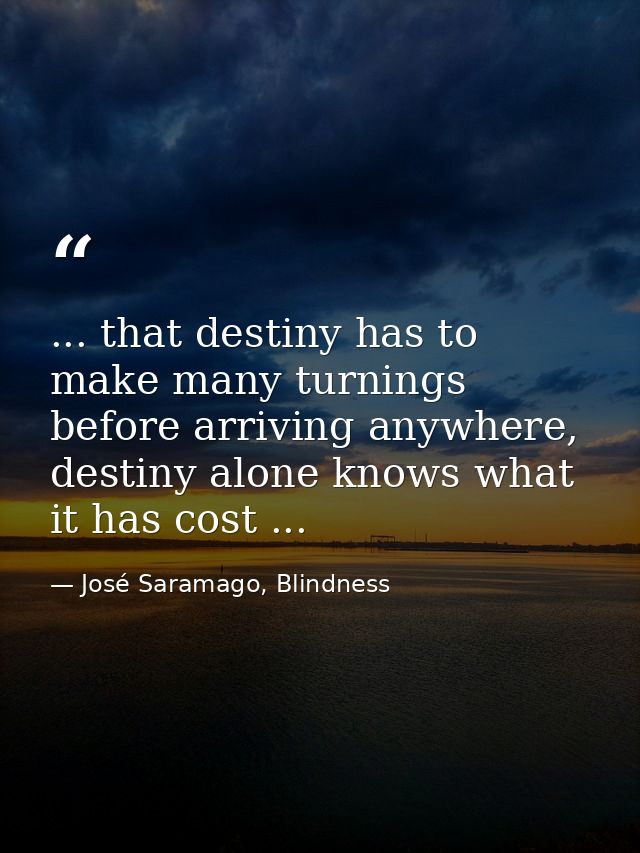 ... that destiny has to make many turnings before arriving anywhere, destiny alone knows what it has cost ... — José Saramago, Blindness