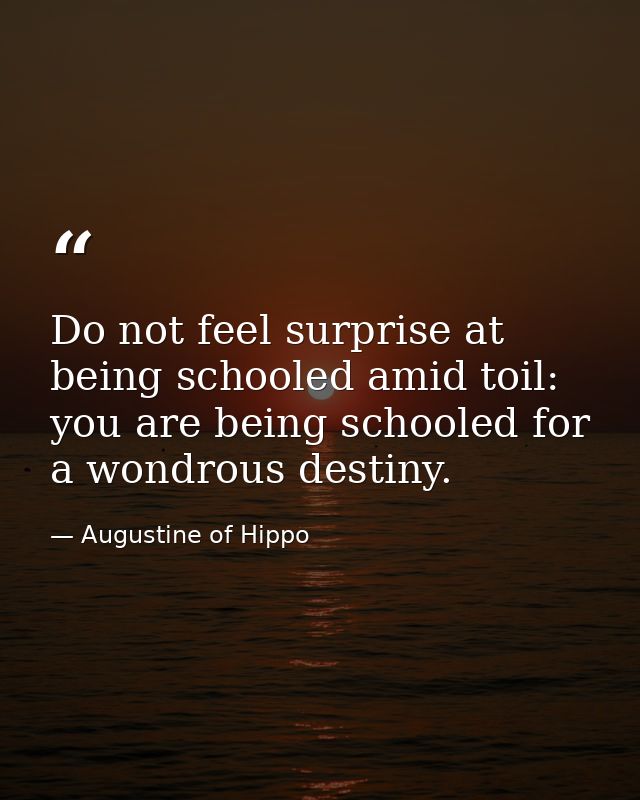 Do not feel surprise at being schooled amid toil: you are being schooled for a wondrous destiny. — Augustine of Hippo
