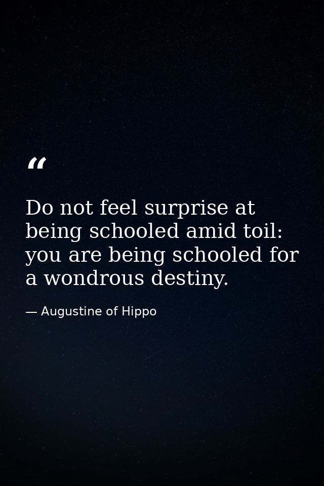 Do not feel surprise at being schooled amid toil: you are being schooled for a wondrous destiny. — Augustine of Hippo