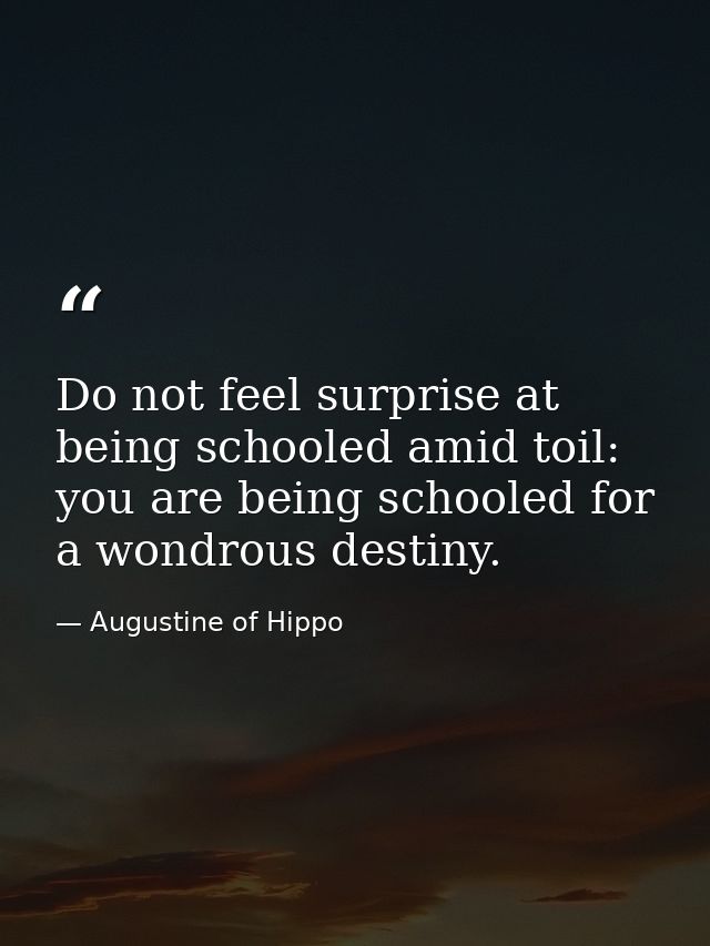Do not feel surprise at being schooled amid toil: you are being schooled for a wondrous destiny. — Augustine of Hippo
