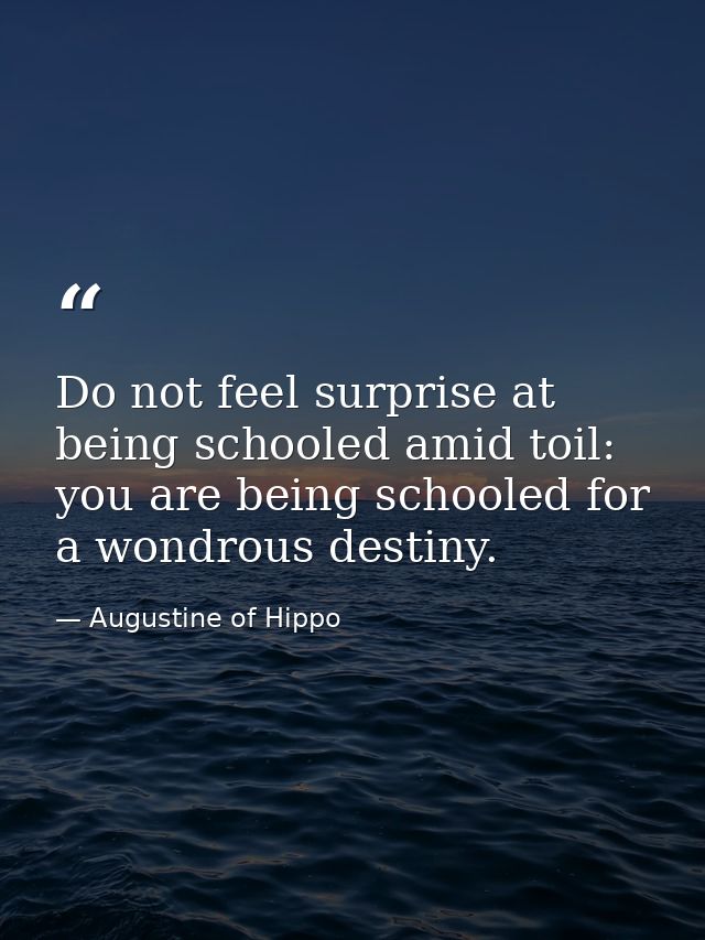 Do not feel surprise at being schooled amid toil: you are being schooled for a wondrous destiny. — Augustine of Hippo