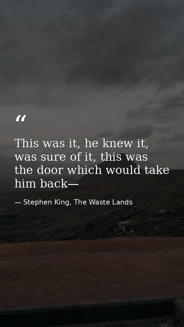 This was it, he knew it, was sure of it, this was the door which would take him back— — Stephen King, The Waste Lands