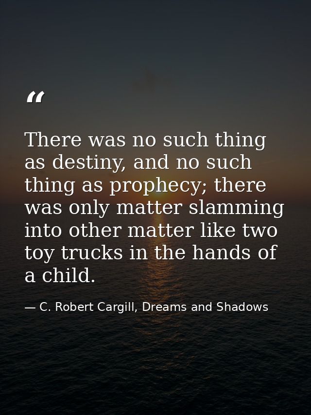 There was no such thing as destiny, and no such thing as prophecy; there was only matter slamming into other matter like — C. Robert Cargill, Dreams and Shadows