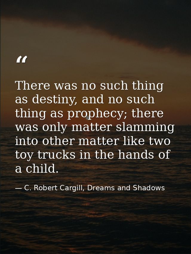 There was no such thing as destiny, and no such thing as prophecy; there was only matter slamming into other matter like — C. Robert Cargill, Dreams and Shadows