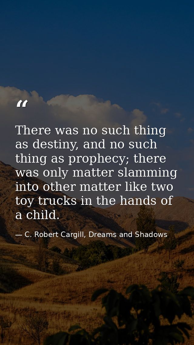 There was no such thing as destiny, and no such thing as prophecy; there was only matter slamming into other matter like — C. Robert Cargill, Dreams and Shadows