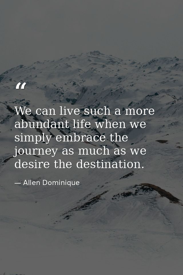 We can live such a more abundant life when we simply embrace the journey as much as we desire the destination. — Allen Dominique
