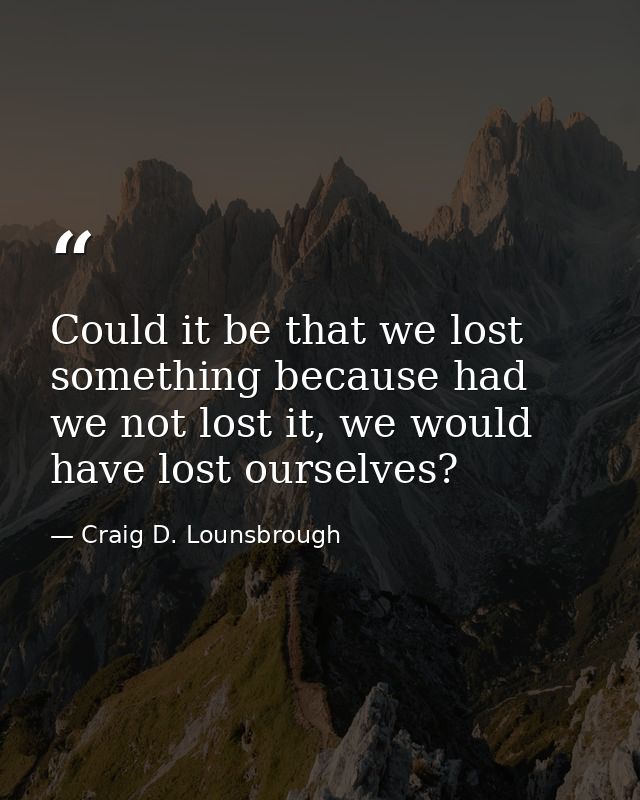 Could it be that we lost something because had we not lost it, we would have lost ourselves? — Craig D. Lounsbrough