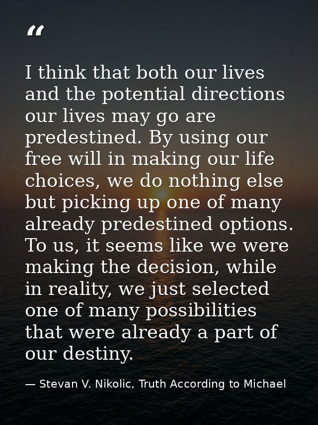 I think that both our lives and the potential directions our lives may go are predestined. By using our free will in mak — Stevan V. Nikolic, Truth According to Michael