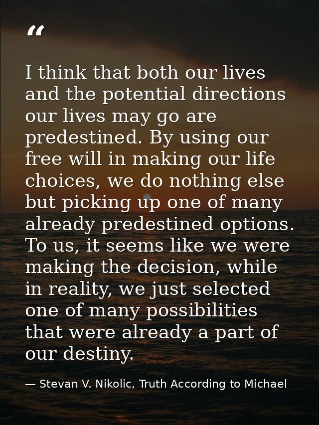 I think that both our lives and the potential directions our lives may go are predestined. By using our free will in mak — Stevan V. Nikolic, Truth According to Michael