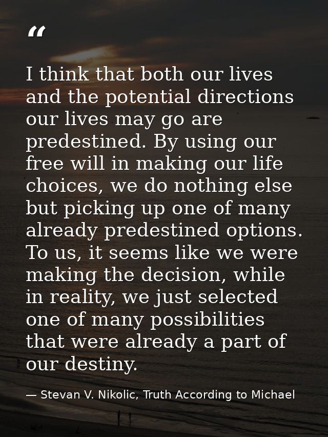 I think that both our lives and the potential directions our lives may go are predestined. By using our free will in mak — Stevan V. Nikolic, Truth According to Michael